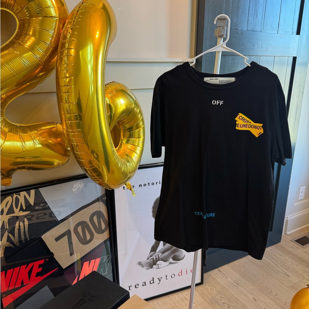 Off-White Black T-Shirt with White Text